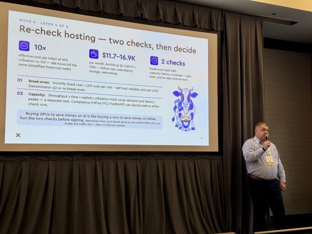 Slide on re-checking self-hosting economics at GNTC Summit 2026
